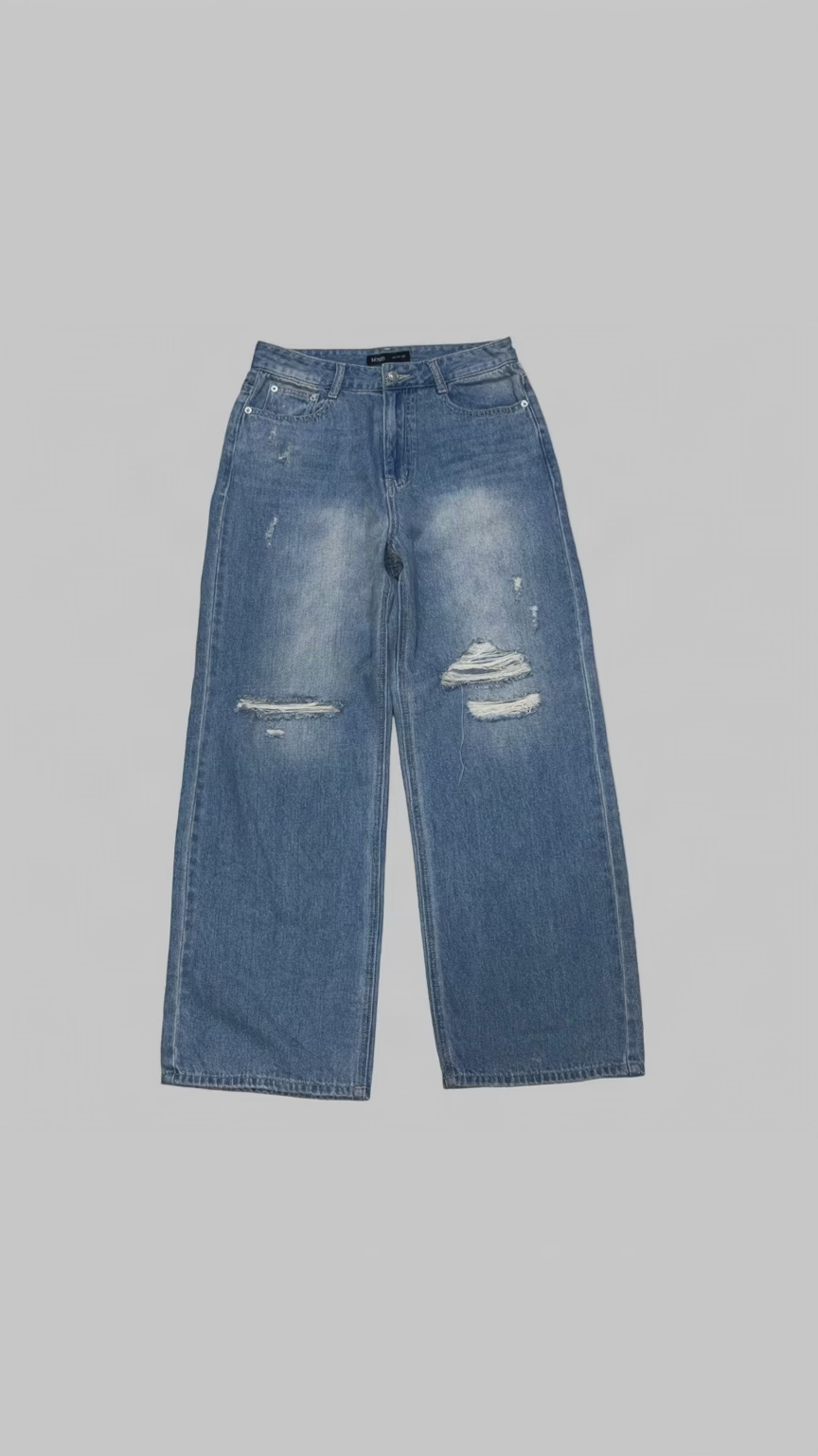 Distressed Tone Light Wash Wide-Leg Denim Jeans