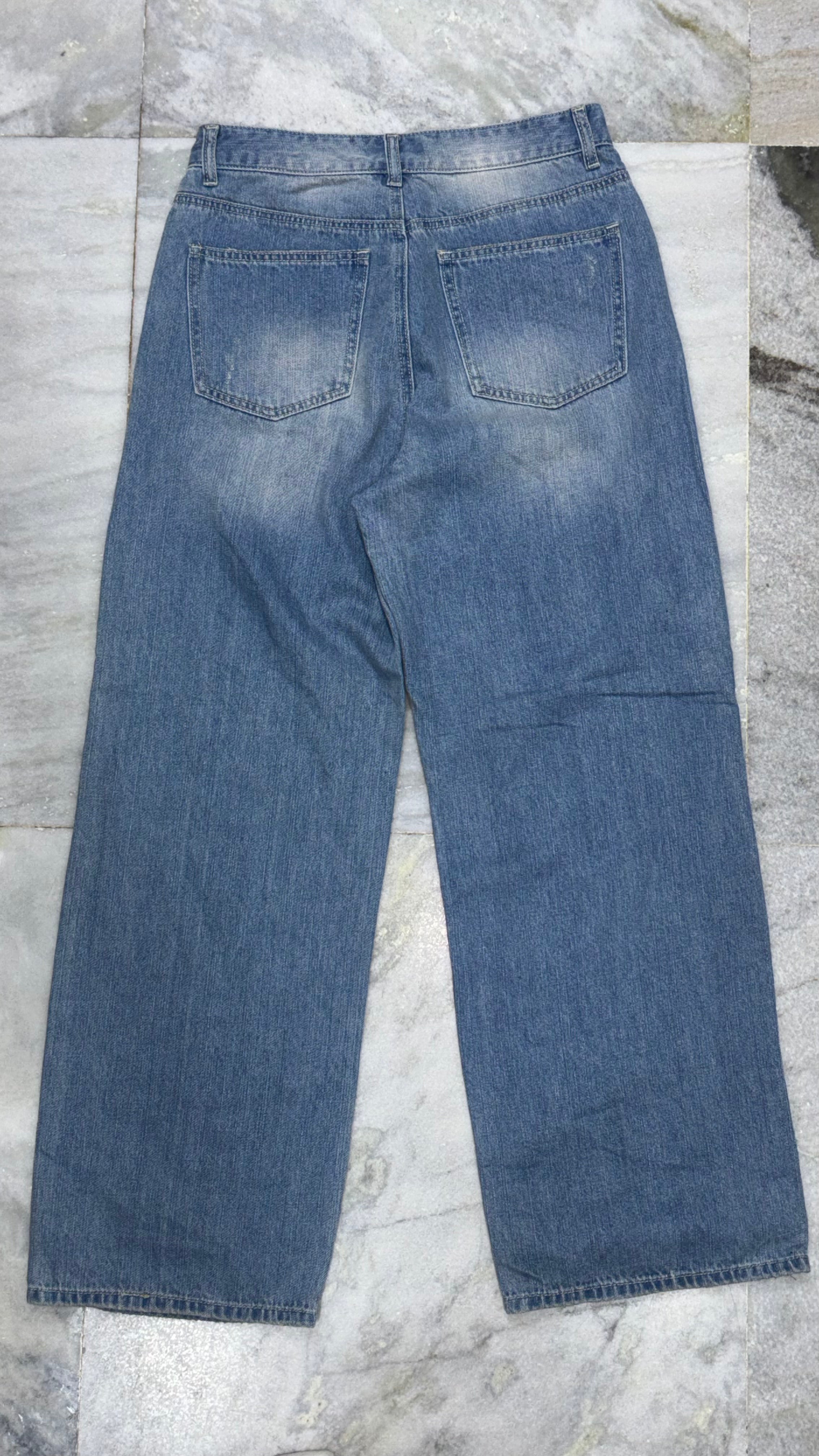 Distressed Tone Light Wash Wide-Leg Denim Jeans