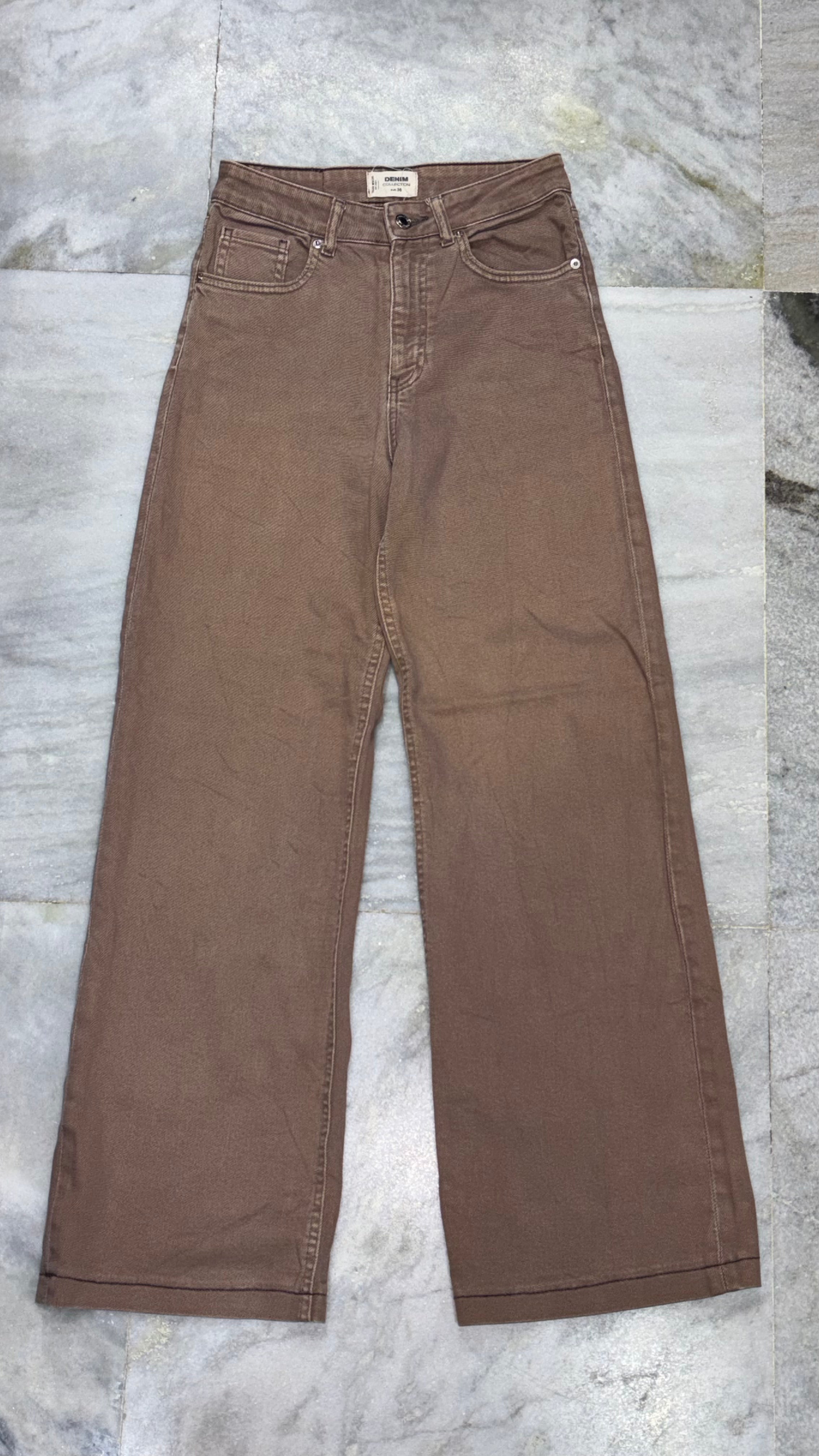 Earthy Brown Relaxed-Fit Wide-Leg Denim