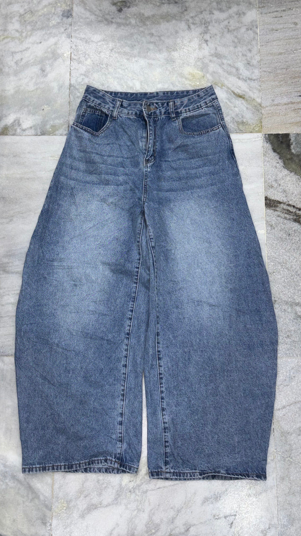 Relaxed Balloon Fit Wide-Leg Denim
