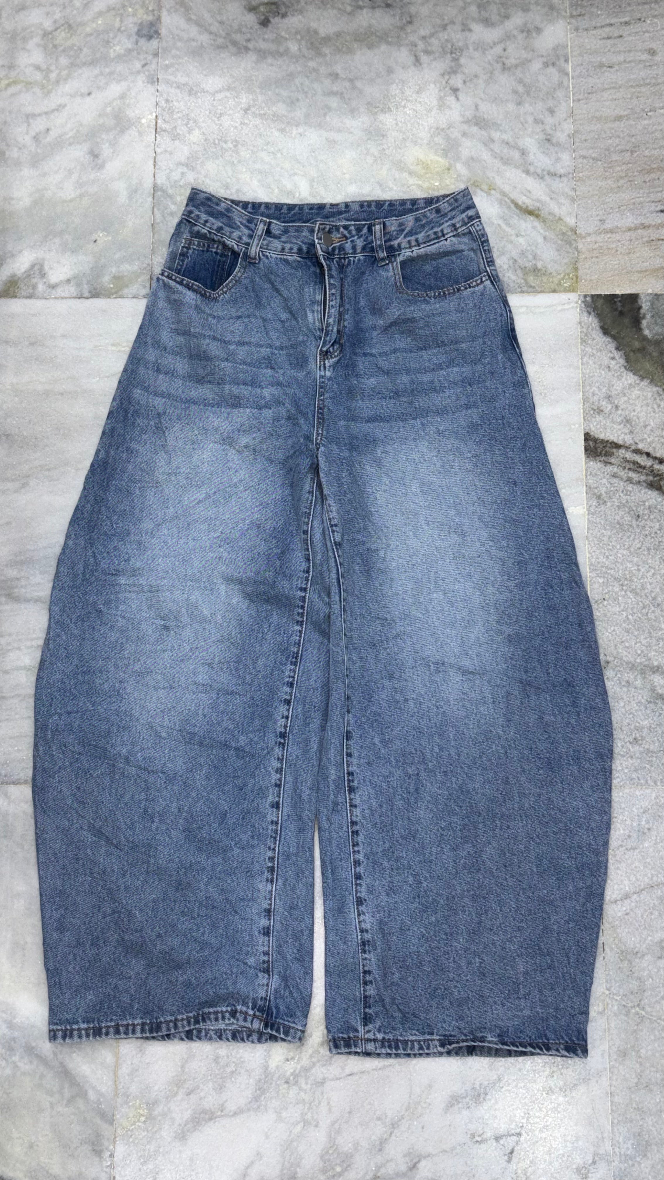 Relaxed Balloon Fit Wide-Leg Denim