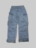 Multi-Pocket Streetwear Cargo Wide-Leg Denim