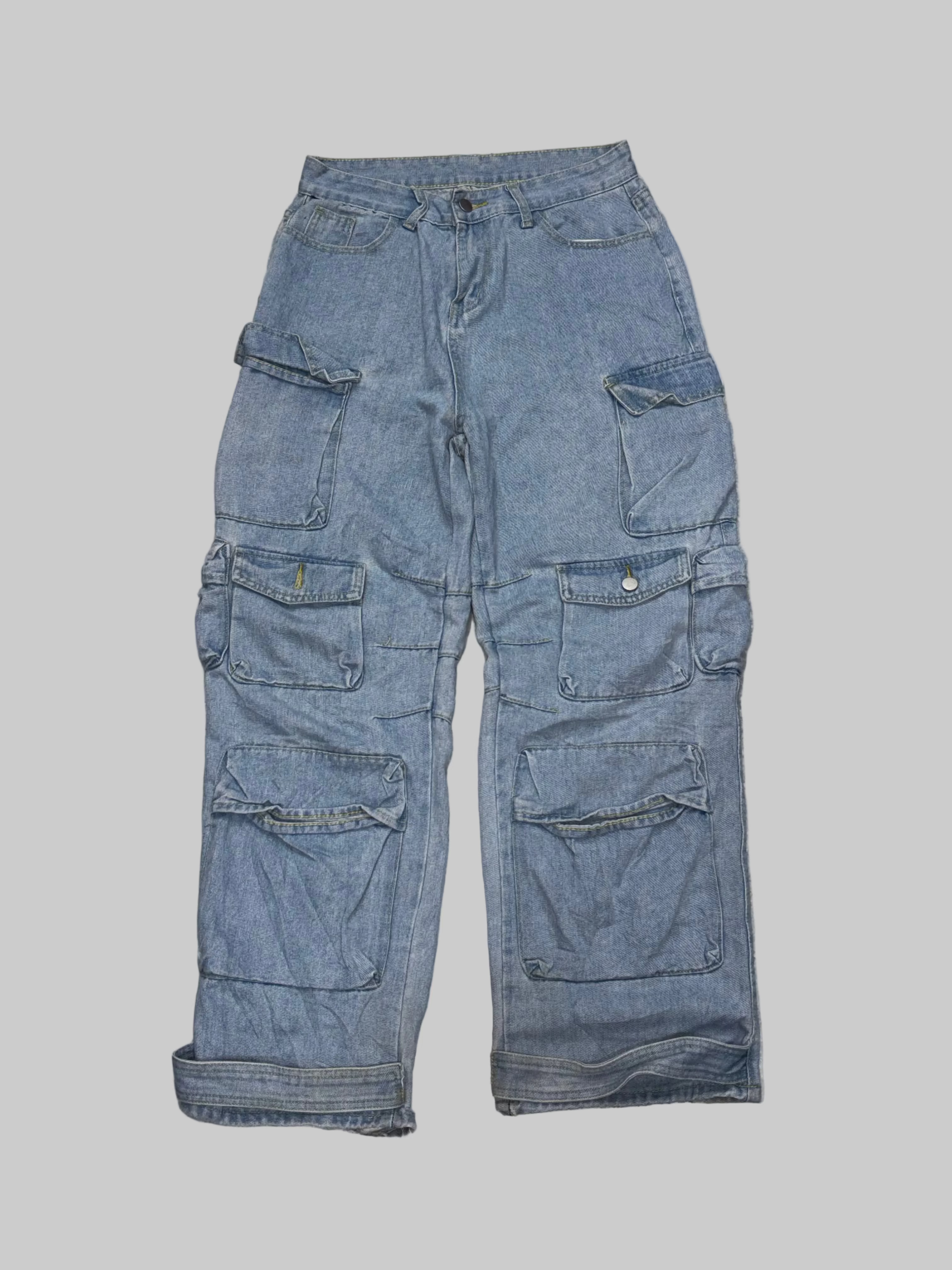 Multi-Pocket Streetwear Cargo Wide-Leg Denim