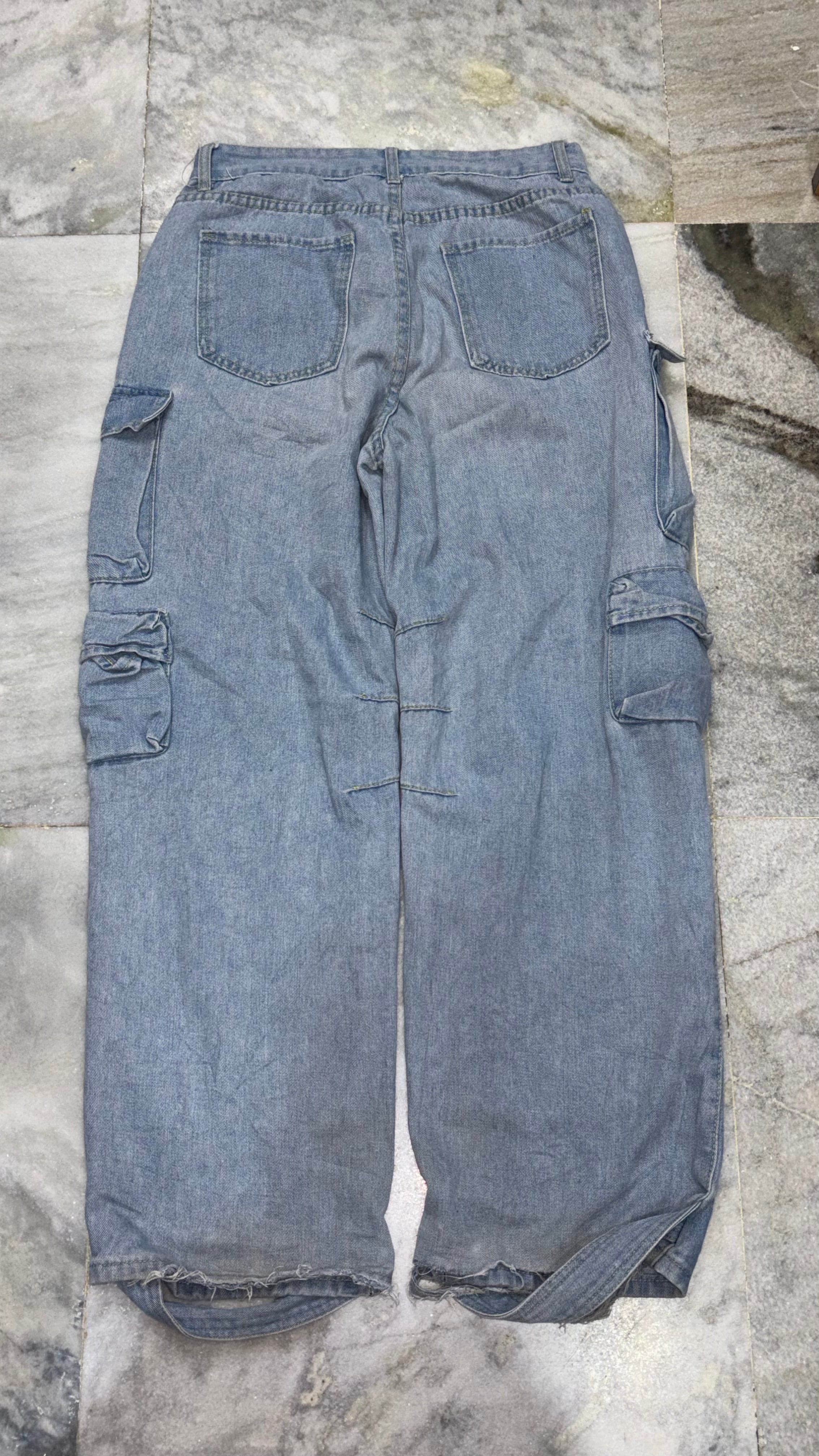 Multi-Pocket Streetwear Cargo Wide-Leg Denim