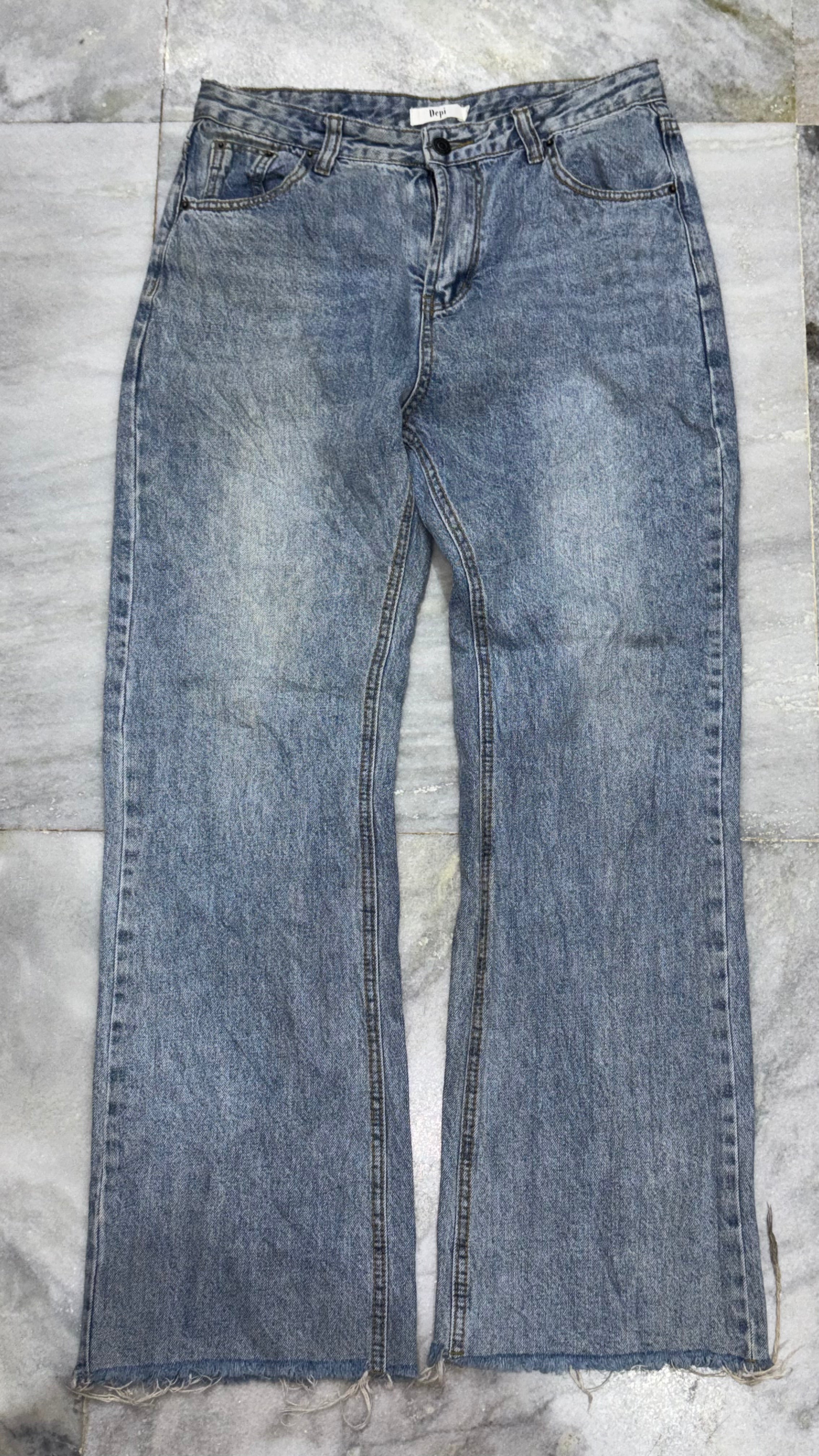 Grunge Vintage Acid-Wash Wide-Leg Denim