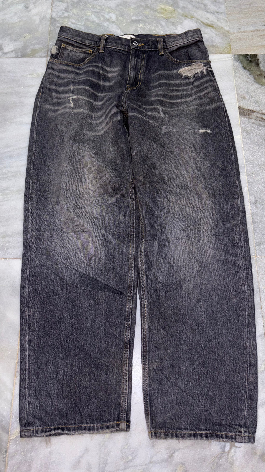 Distressed Vintage Black Wide-Leg Denim