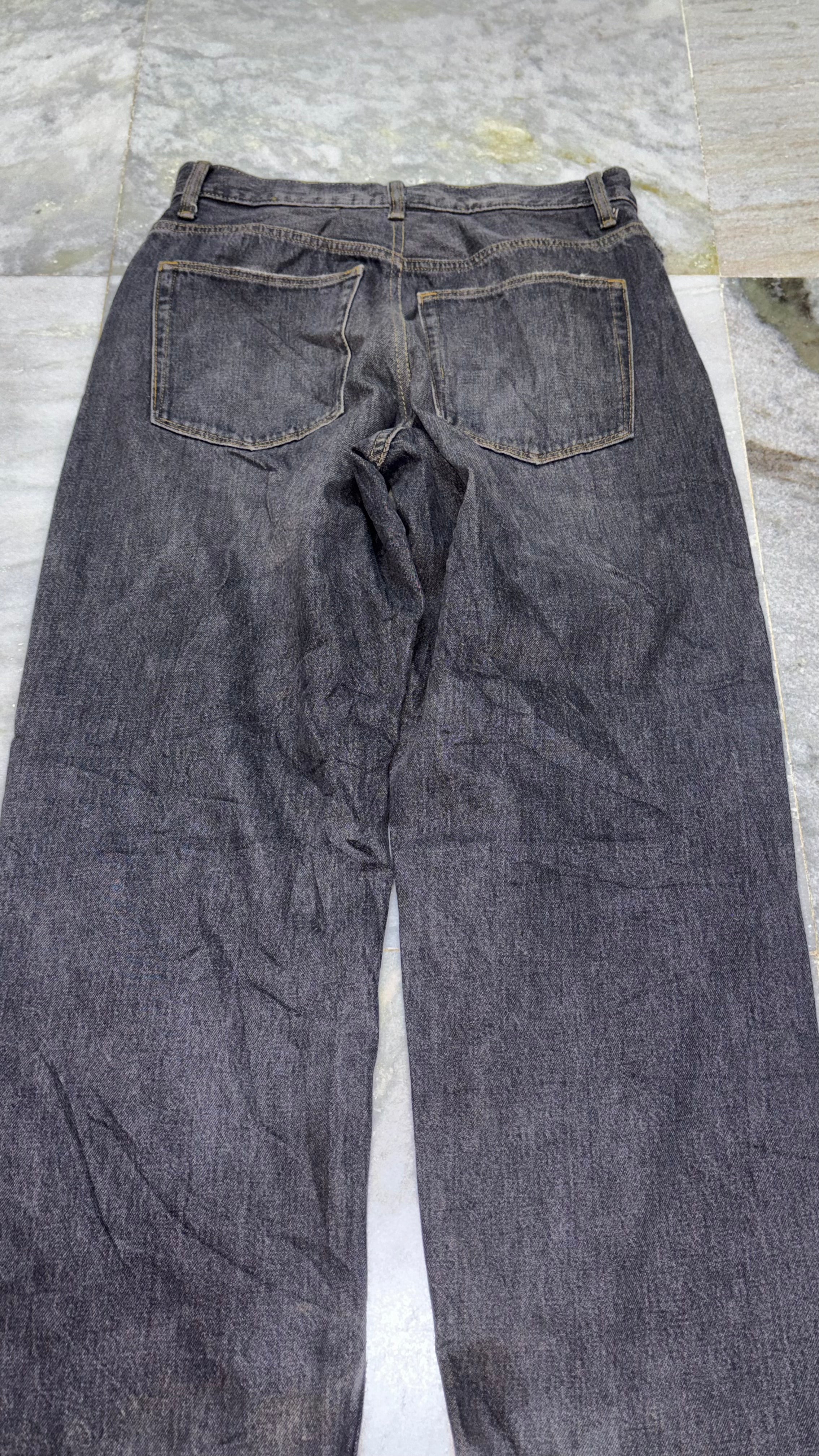 Distressed Vintage Black Wide-Leg Denim