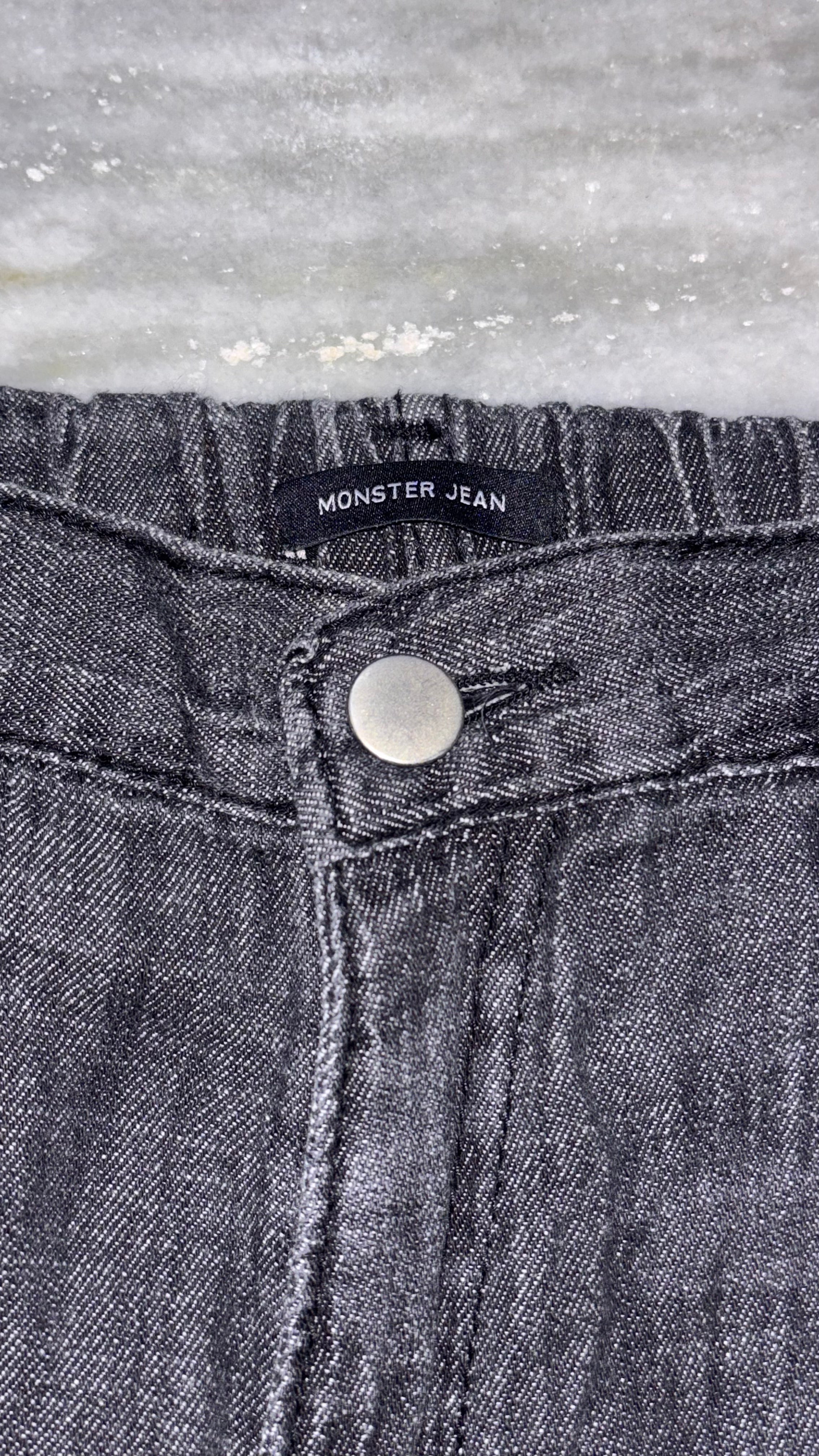Distressed Two-Tone Wide-Leg Denim