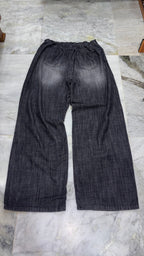 Distressed Two-Tone Wide-Leg Denim