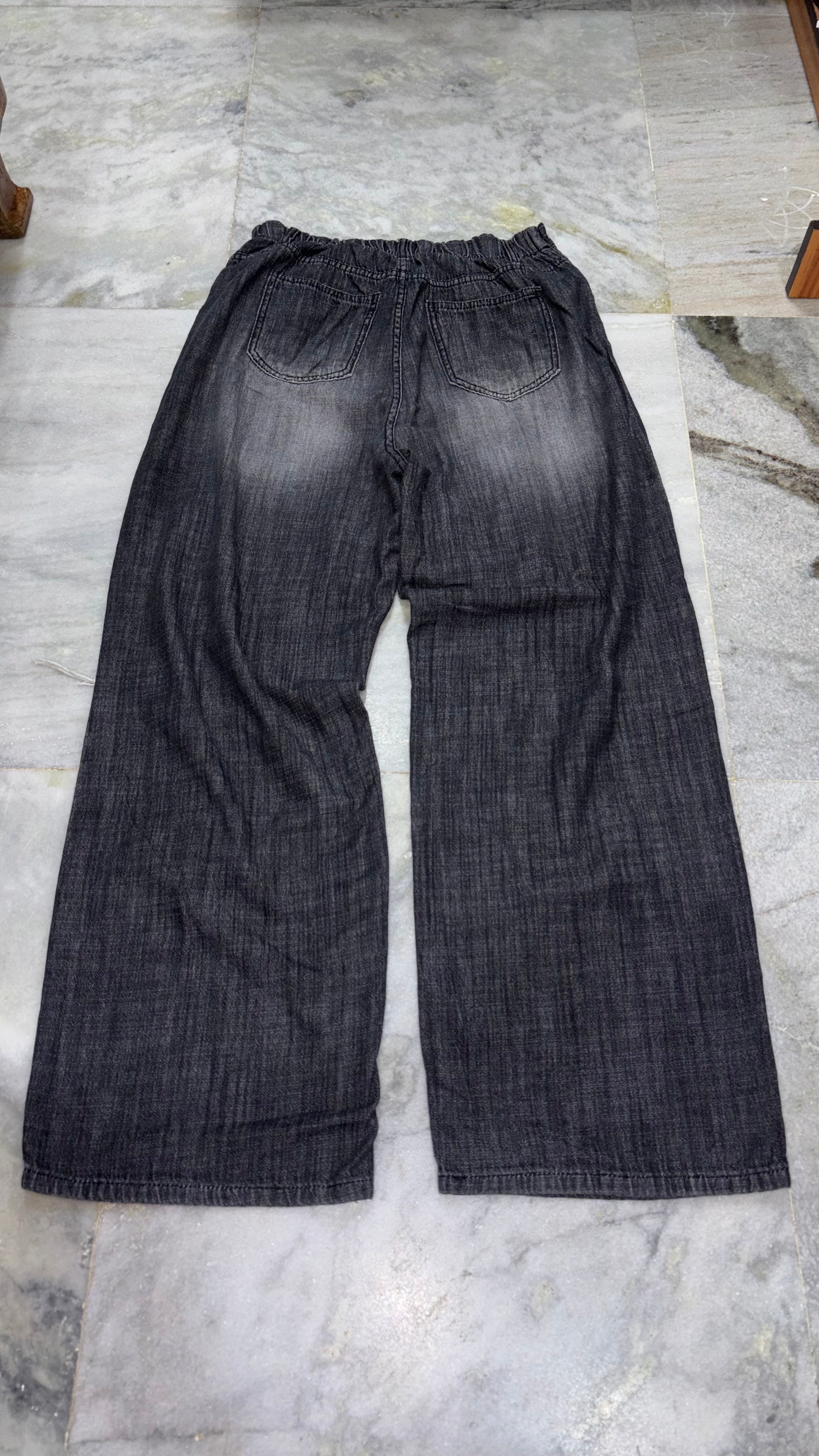 Distressed Two-Tone Wide-Leg Denim