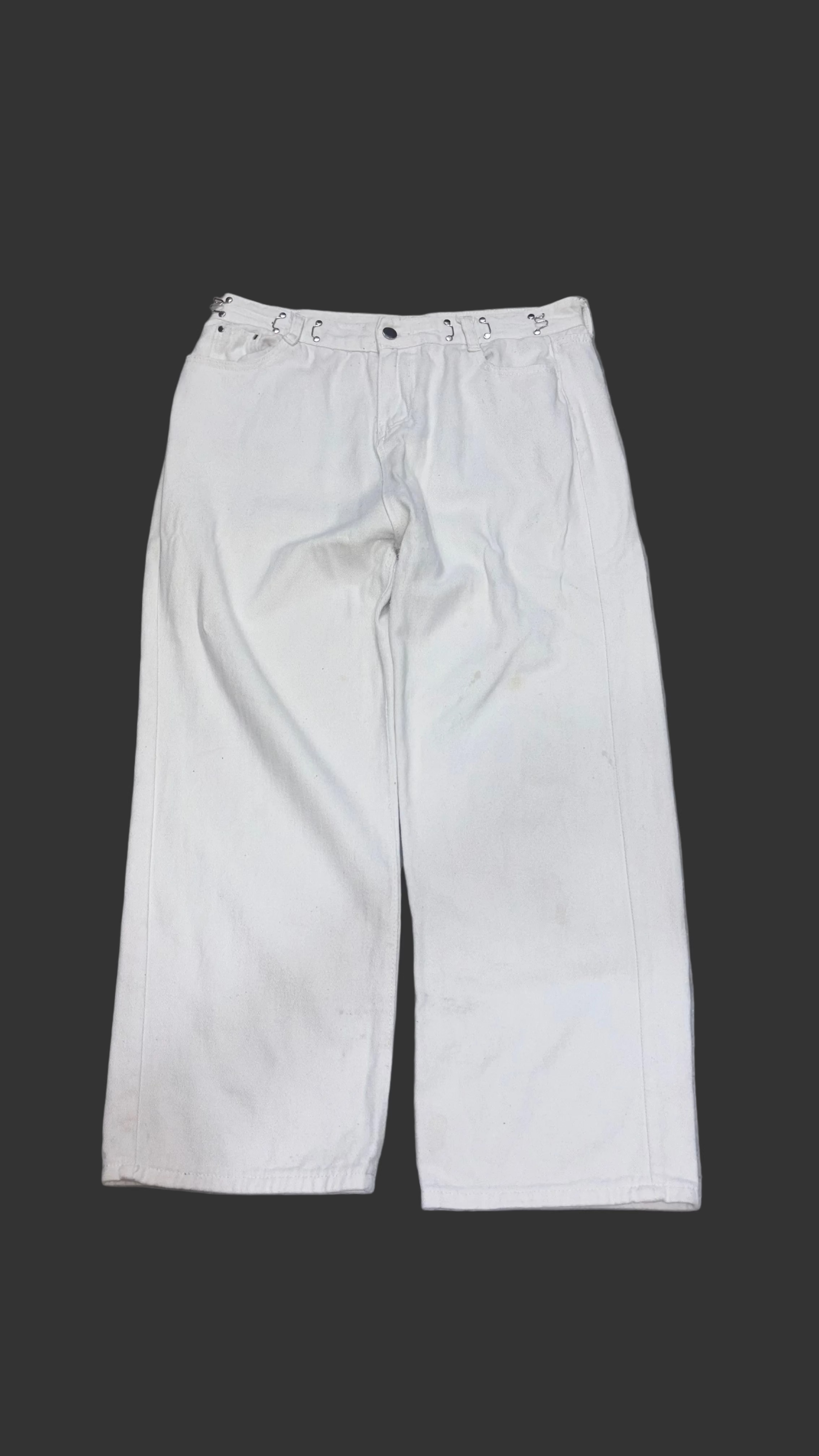 Chic High-Rise Adjustable Waist White Wide-Leg Jeans