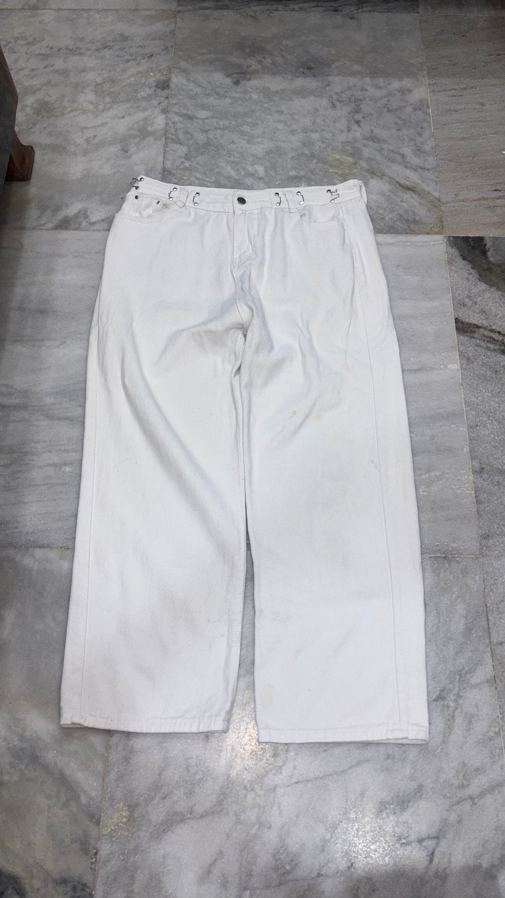 Chic High-Rise Adjustable Waist White Wide-Leg Jeans