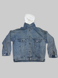 Trendy 2-in-1 Hooded Denim Jacket with Detachable White Hood size(M)