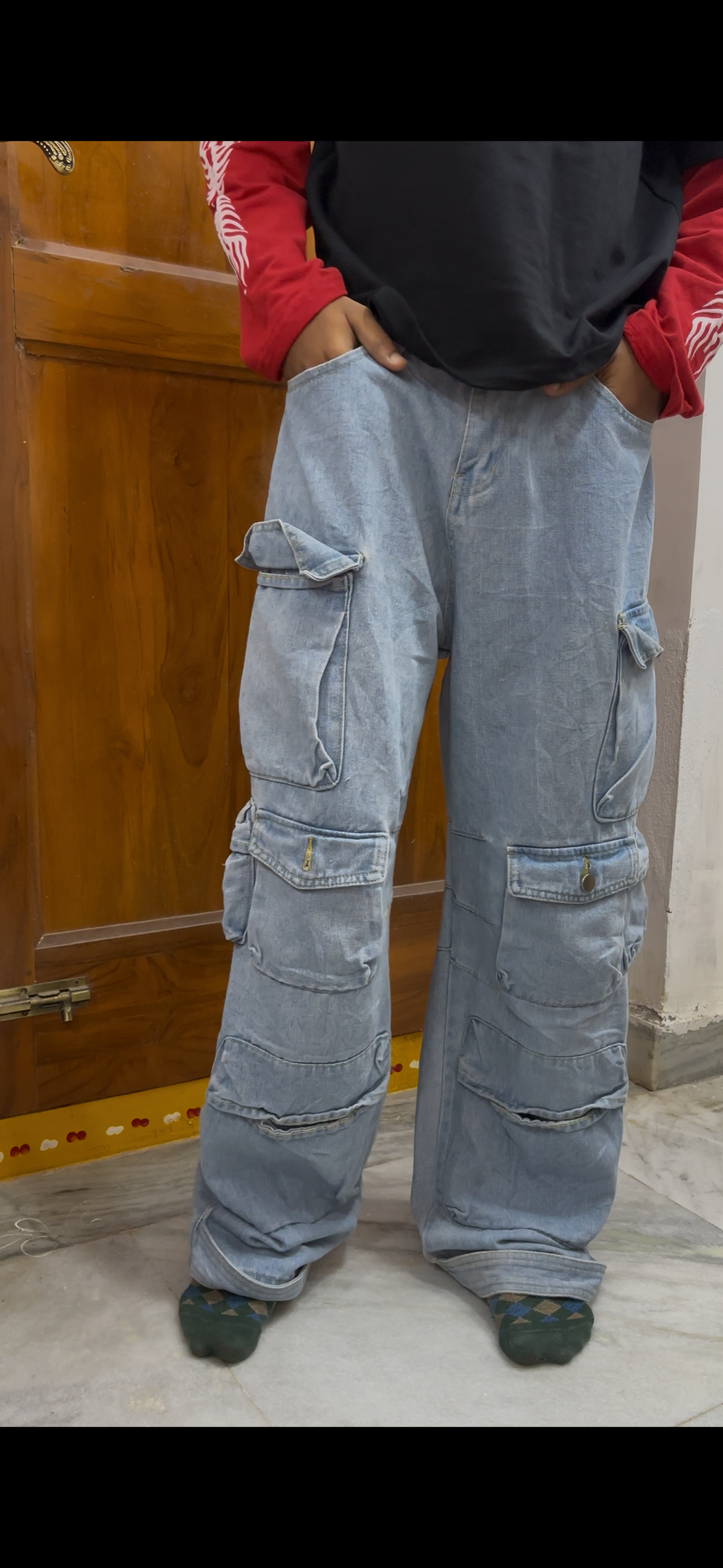 Multi-Pocket Streetwear Cargo Wide-Leg Denim
