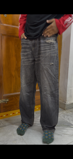 Distressed Vintage Black Wide-Leg Denim