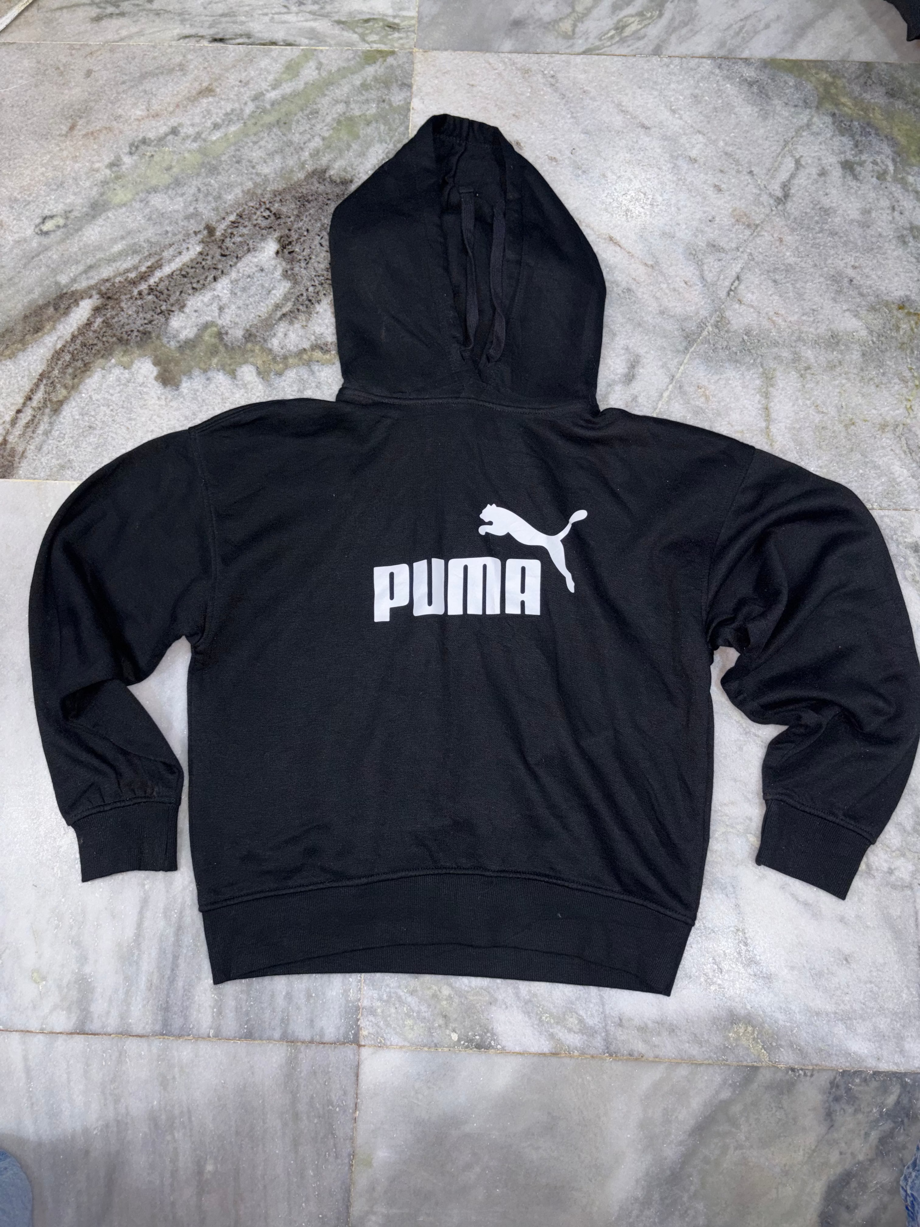Classic Puma Black Hooded Sweatshirt with Bold Front Logo