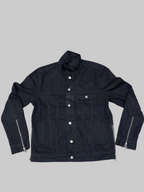 Vintage Black Denim Trucker Jacket with Zipper Cuffs