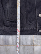 Vintage Black Denim Trucker Jacket with Zipper Cuffs