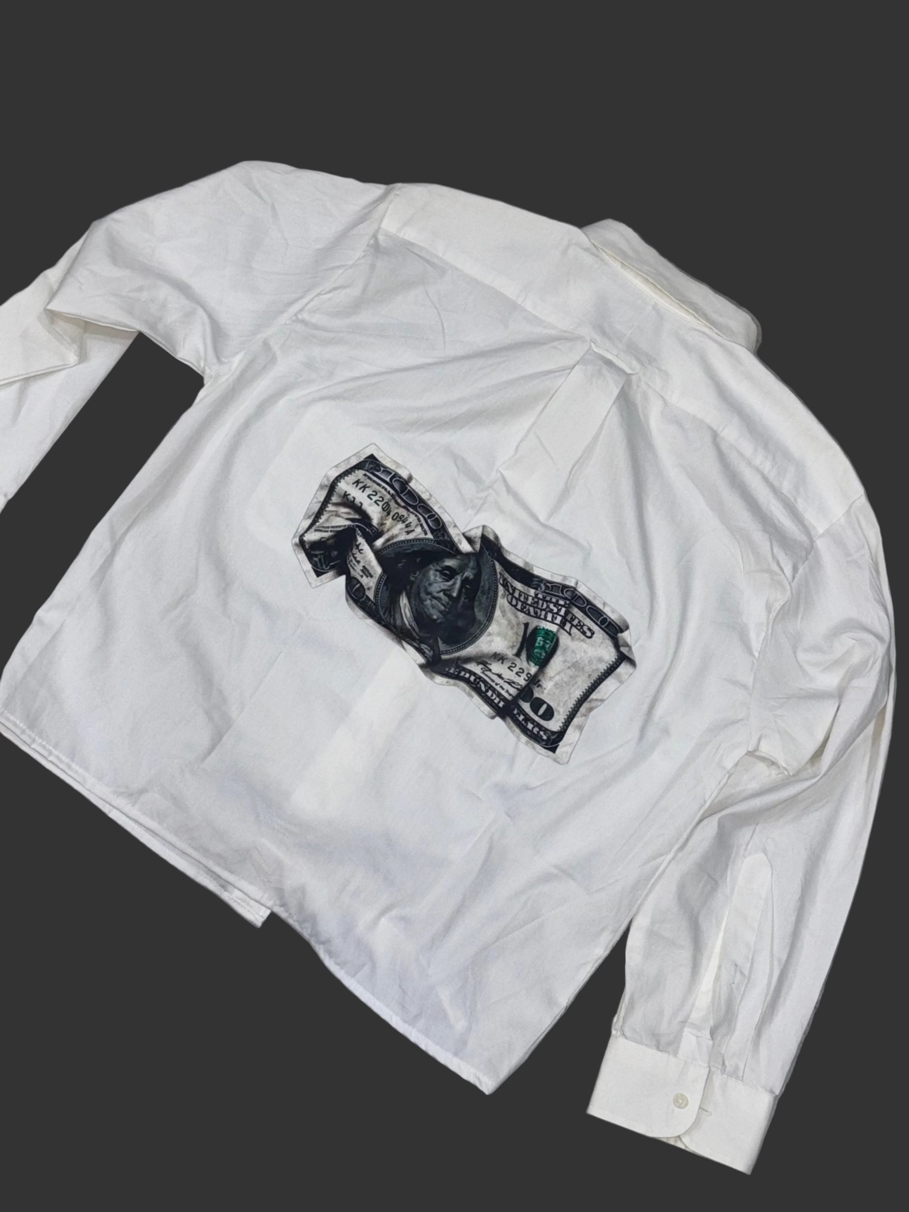 Streetwear Boxy-Fit White Shirt with $100 Dollar Back Print