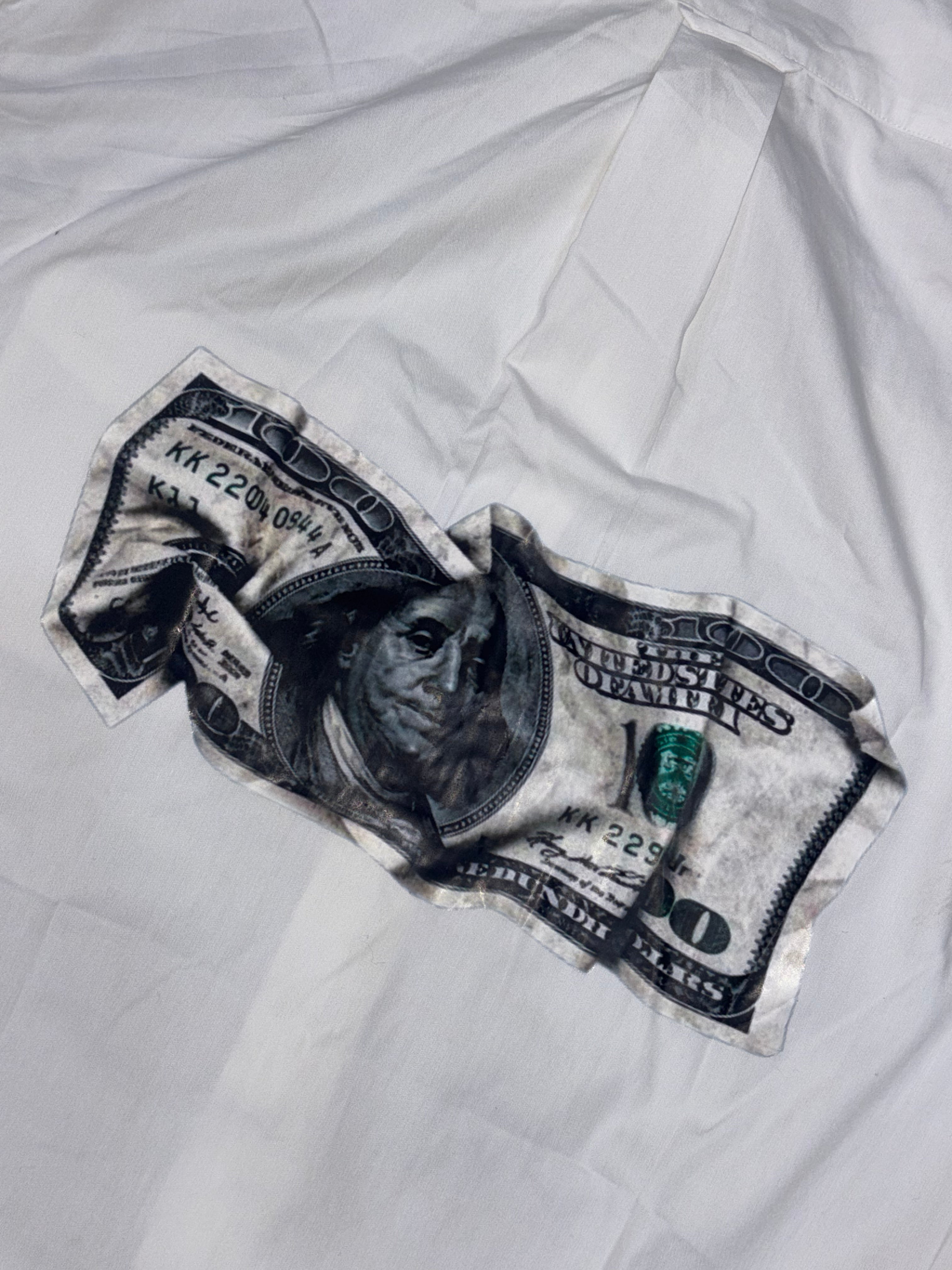 Streetwear Boxy-Fit White Shirt with $100 Dollar Back Print