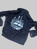 Urban Liquid Chrome Lips Black Boxy Shirt