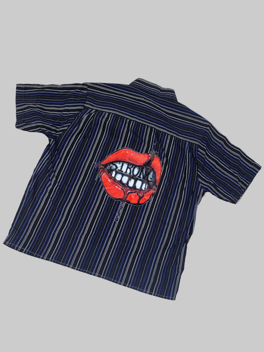 Statement Red Lips Striped Boxy Shirt