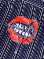 Statement Red Lips Striped Boxy Shirt