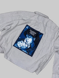 Grunge Checkered Boxy Shirt with Blue Portrait Print