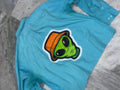 Vibrant Cyan Boxy Shirt with Alien Bucket Hat Print