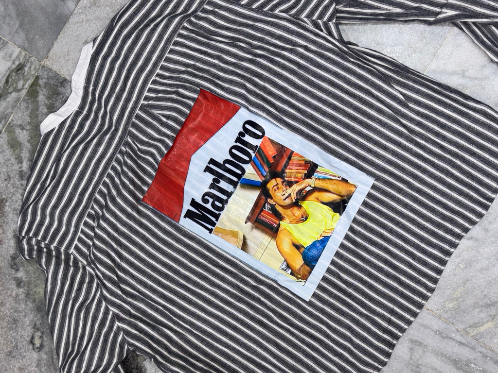 Vintage Vibe Striped Boxy Shirt with Retro Back Print