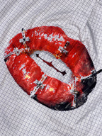 Pixelated Red Lips Checkered Boxy Shirt