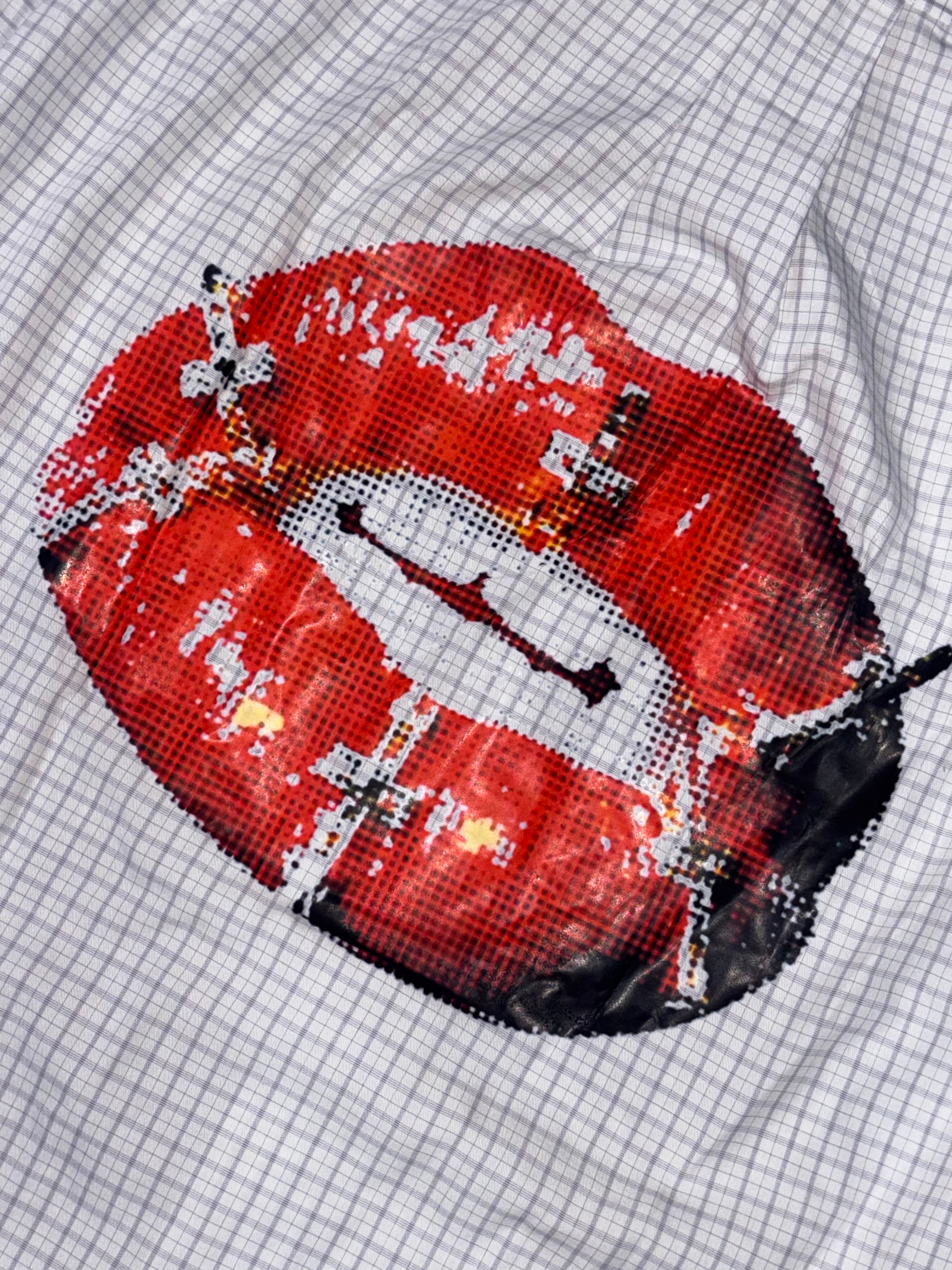 Pixelated Red Lips Checkered Boxy Shirt