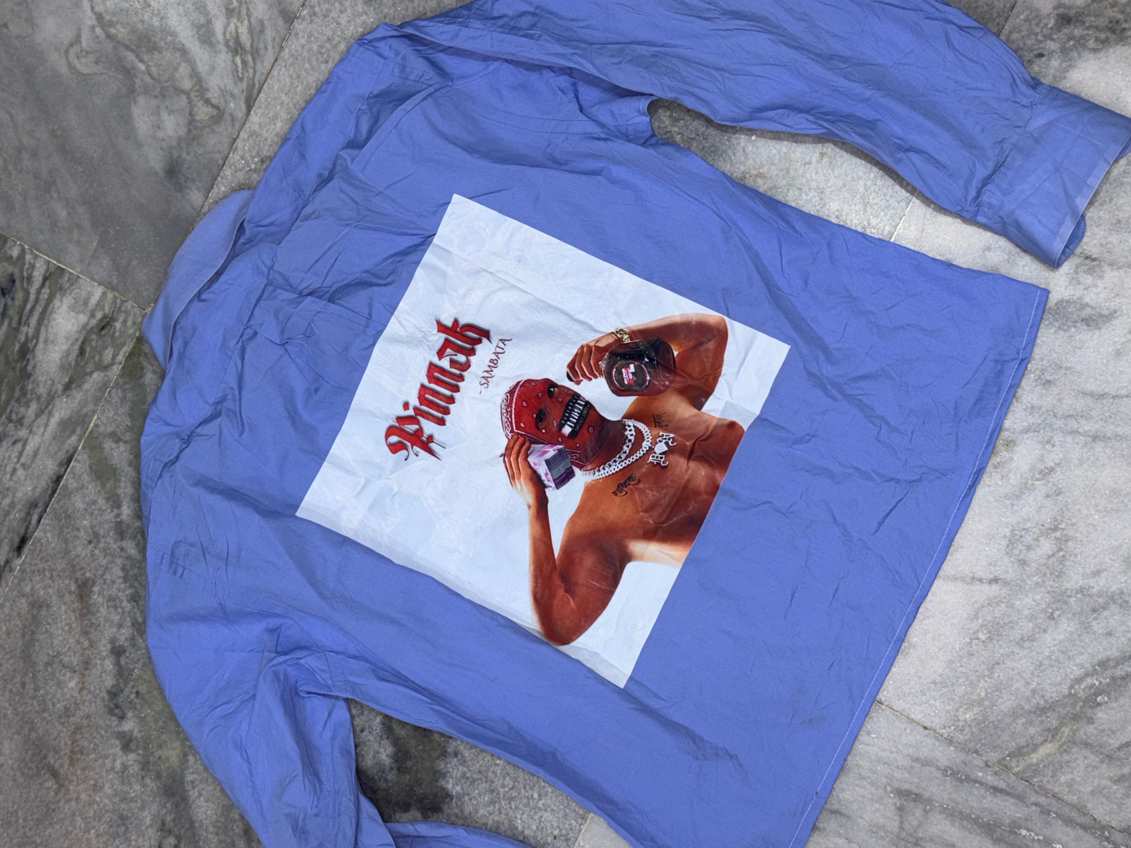 Hypebeast Red Mask Portrait Boxy Shirt in Blue