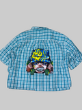 Teal Checkered Boxy Shirt with Money Graffiti Back Print