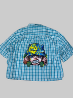 Teal Checkered Boxy Shirt with Money Graffiti Back Print