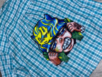 Teal Checkered Boxy Shirt with Money Graffiti Back Print