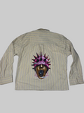 Striped Boxy Shirt with Spiked Mask Portrait Back Print