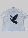 Light Striped Boxy Shirt with Flying Pigeon Back Print