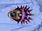 Blue Striped Boxy Shirt with Spiked Mask Back Graphic