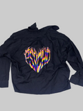 Black Boxy Shirt with Liquid Holographic Flame Back Print
