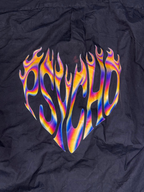 Black Boxy Shirt with Liquid Holographic Flame Back Print