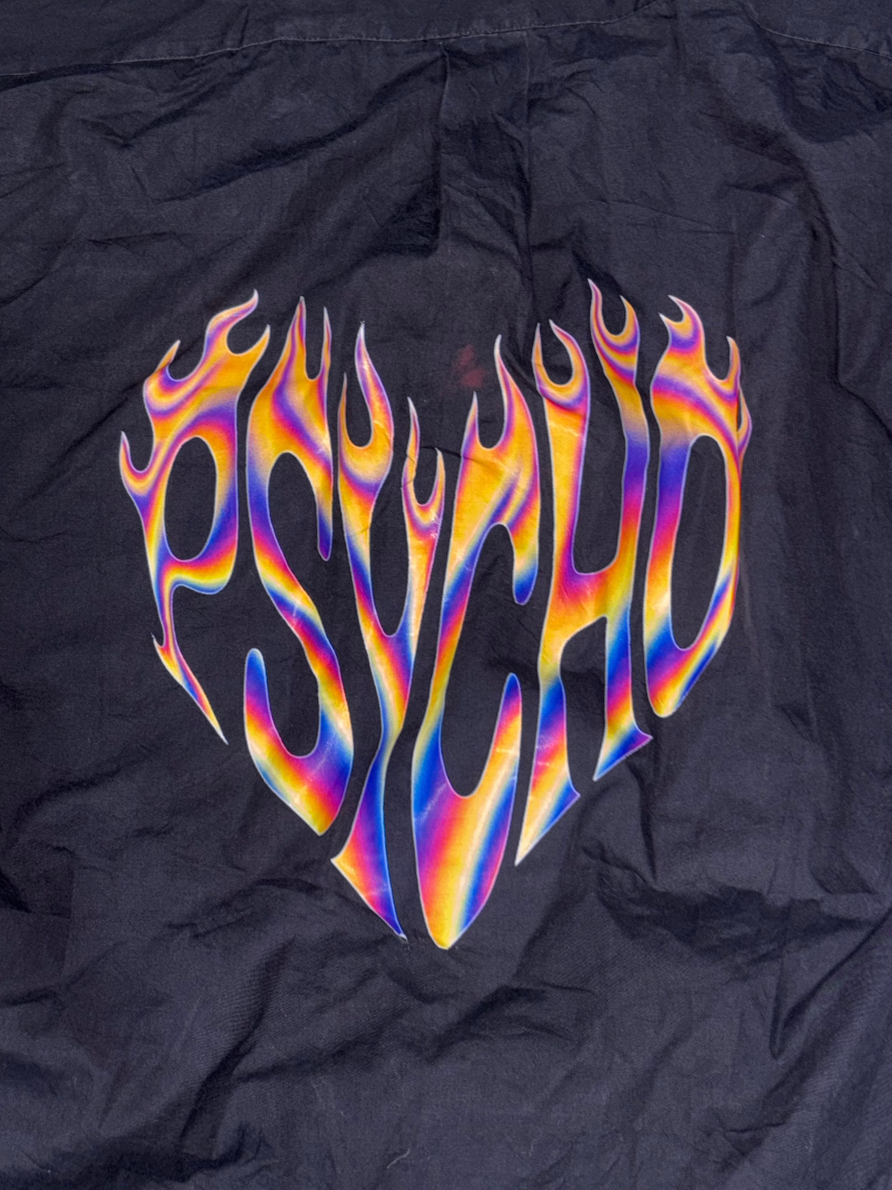 Black Boxy Shirt with Liquid Holographic Flame Back Print