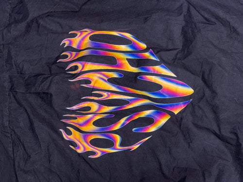 Black Boxy Shirt with Liquid Holographic Flame Back Print