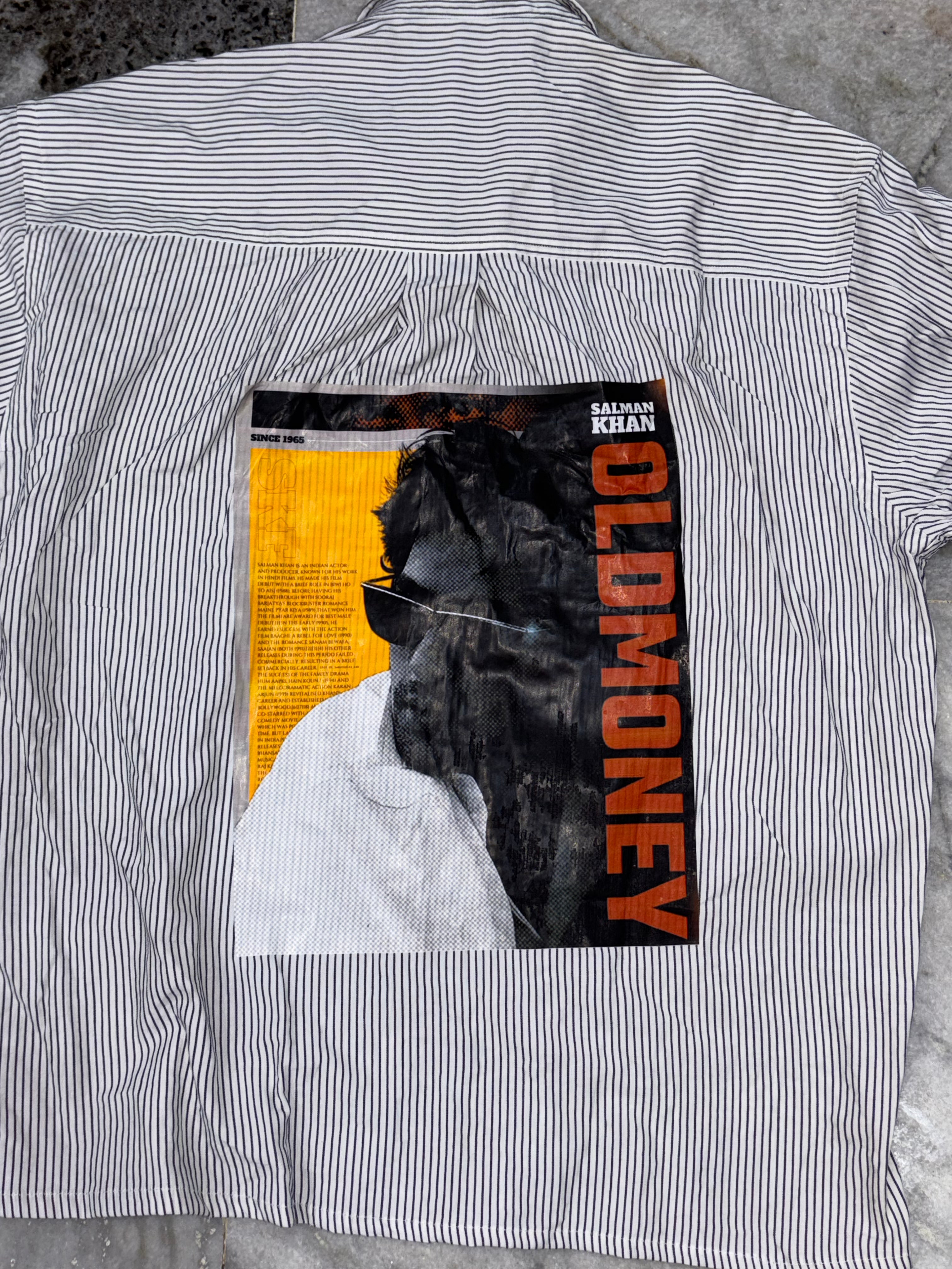 Striped Boxy Shirt with 'Old Money' Salman Khan Back Graphic