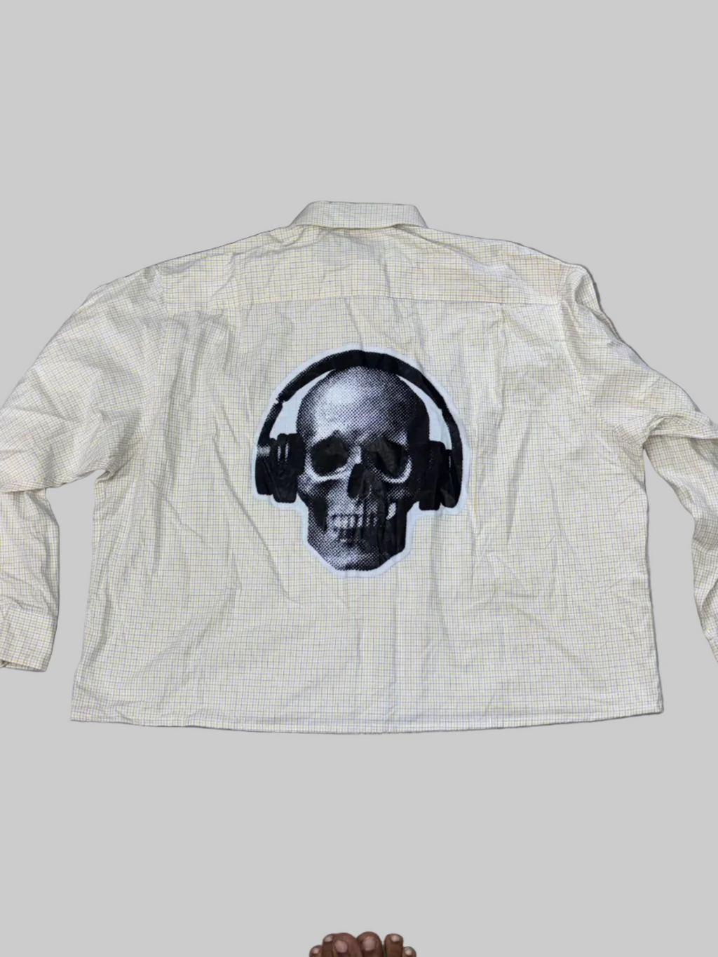 Off-White Boxy Shirt with Skull & Headphones Back Print