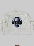 Off-White Boxy Shirt with Skull & Headphones Back Print