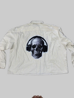 Off-White Boxy Shirt with Skull & Headphones Back Print