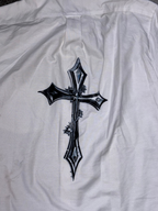 White Boxy-Fit Shirt with Gothic Cross Back Graphic