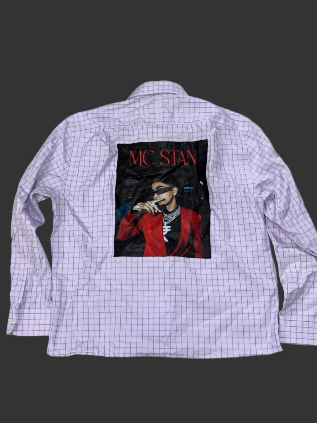 Lilac Checkered Boxy Shirt with MC Stan Portrait Back Print