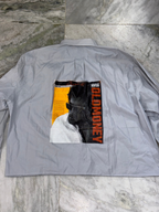 Grey Striped Boxy Shirt with 'Old Money' Back Graphic